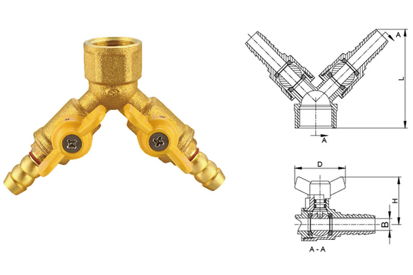 280黃銅內螺紋雙接管燃氣球閥